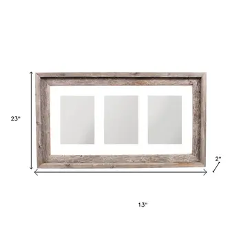 5" x 7" Three Photo Natural Reclaimed Wood Hanging Picture Frame with Mat
