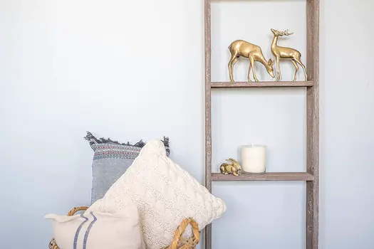 57" Brown Rustic Five Step Wood Ladder Shelf