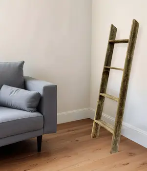 4 Step Rustic Black Wood Ladder Shelf