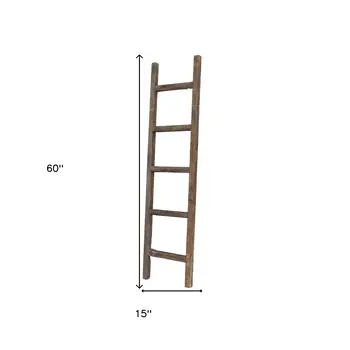 5 Step Rustic Espresso Gray Wood Ladder Shelf