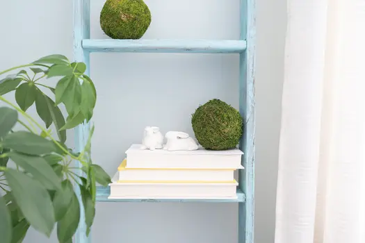 5 Step Rustic Turquoise Wood Ladder Shelf