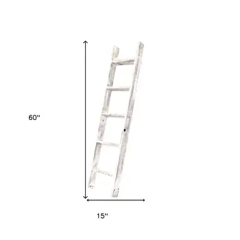 60" White Rustic Four Step Wood Ladder Shelf
