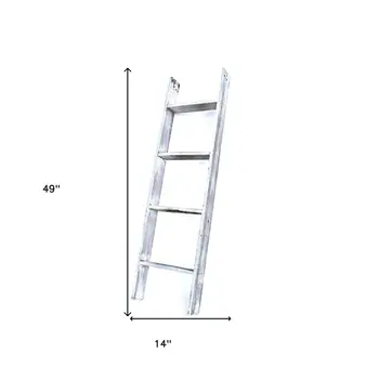 49" Whitewash Rustic Four Step Wood Ladder Shelf