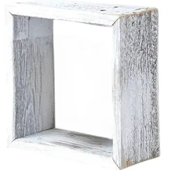 Set Of 3 Square Rustic White Wash Wood Open Box Shelve