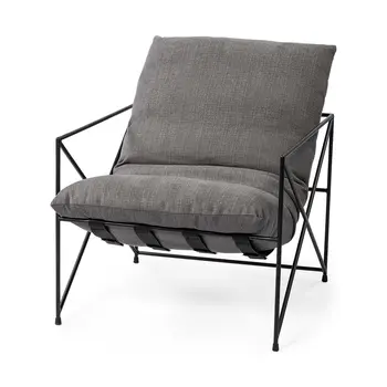 30" Gray and Black Linen Lounge Chair