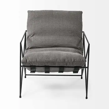 30" Gray and Black Linen Lounge Chair