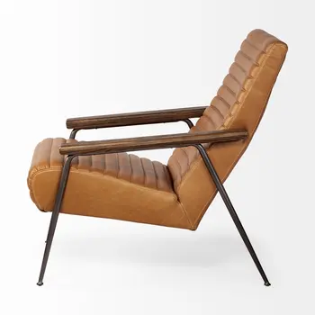 37" Tan and Black Faux Leather Tufted Lounge Chair