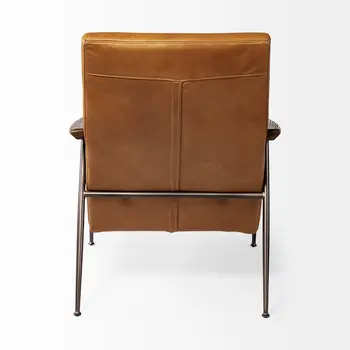 37" Tan and Black Faux Leather Tufted Lounge Chair