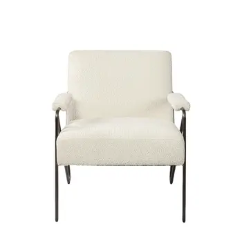 31" Off White and Brown Fabric Arm Chair