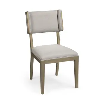 Set Of Two Light Gray And Brown Upholstered Fabric Open Back Side Chairs