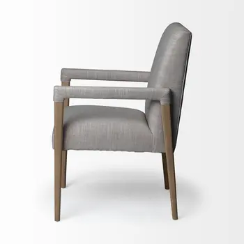 Gray and Brown Upholstered Fabric King Louis Back Dining Arm Chair
