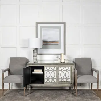 Gray and Brown Upholstered Fabric King Louis Back Dining Arm Chair