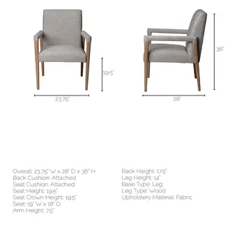 Gray and Brown Upholstered Fabric King Louis Back Dining Arm Chair