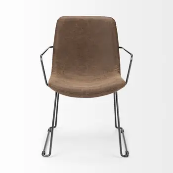 Brown and Black Upholstered Faux Leather Dining Arm Chair