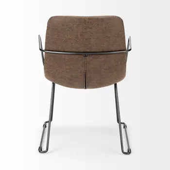 Brown and Black Upholstered Faux Leather Dining Arm Chair