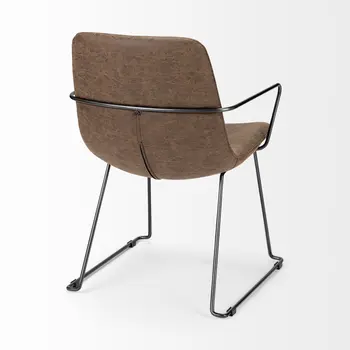 Brown and Black Upholstered Faux Leather Dining Arm Chair