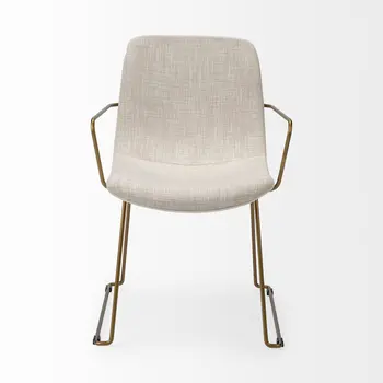 Cream and Gold Upholstered Fabric Dining Arm Chair