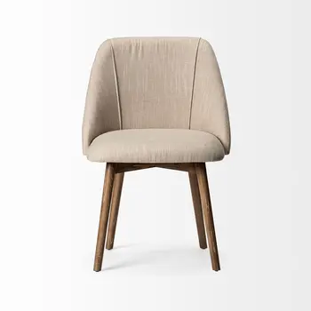 Set Of Two Cream And Brown Upholstered Fabric Side Chairs