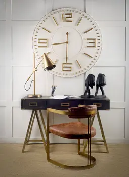 Brown And Gold Upholstered Leather Open Back Dining Arm Chair