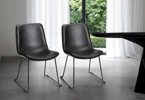 Set Of Two Black Upholstered Faux leather Side Chairs