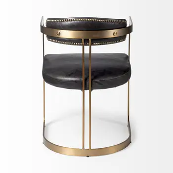 Black and Gold Upholstered Leather Open Back Dining Arm Chair