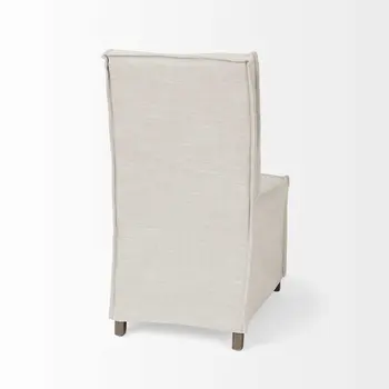 Beige And Brown Slipcovered Wood Parsons chair