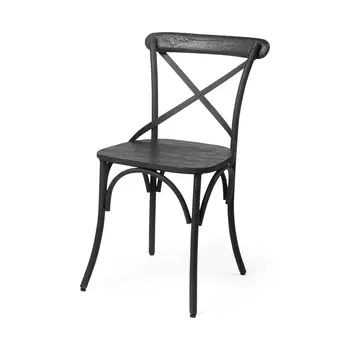 Set of Two Black Cross Back Dining Side Chairs
