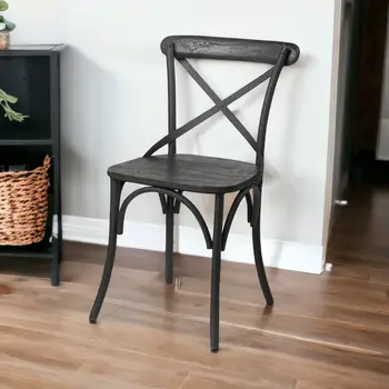 Set of Two Black Cross Back Dining Side Chairs