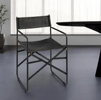 Black Leather Open Back Dining Arm Chair