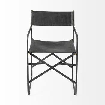 Black Leather Open Back Dining Arm Chair