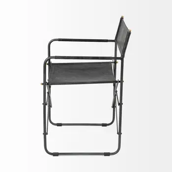 Black Leather Open Back Dining Arm Chair