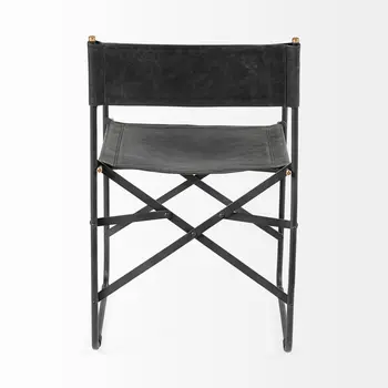 Black Leather Open Back Dining Arm Chair