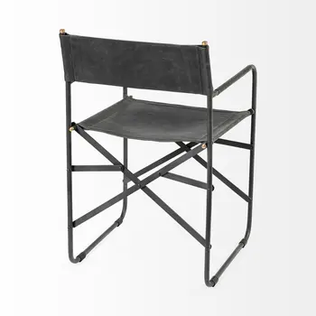 Black Leather Open Back Dining Arm Chair