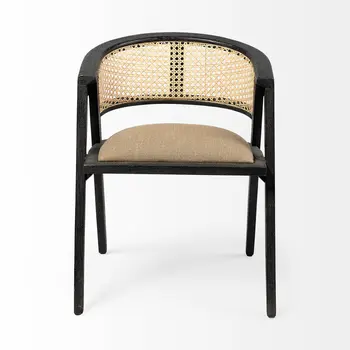 Gray And Black Upholstered Linen Open Back Dining Arm Chair