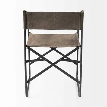 Brown And Black Leather Metal Open Back Dining Arm Chair
