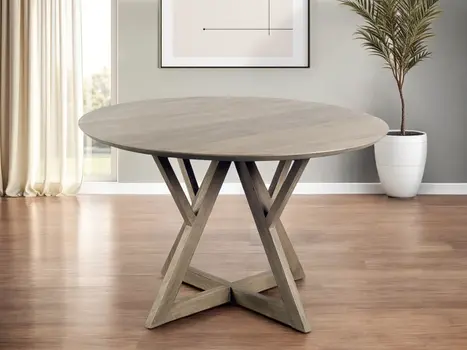48" Brown Rounded Solid Wood Pedestal Base Dining Table