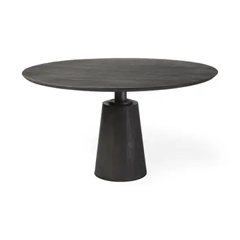 54" Brown Rounded Solid Wood And Metal Pedestal Base Dining Table