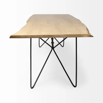 80" Brown And Black Solid Wood And Metal Dining Table