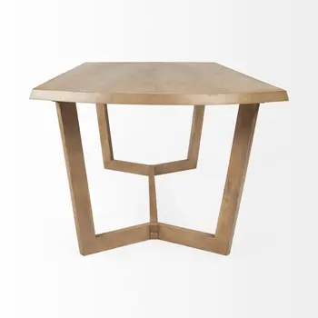 92" Natural And Brown Solid Wood Trestle Base Dining Table