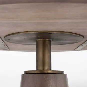 54" Brown And Gold Rounded Solid Wood And Metal Pedestal Base Dining Table