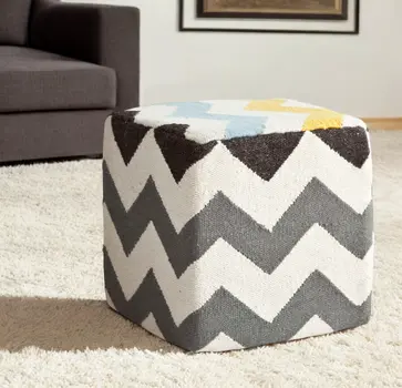 18" Ivory Geometric Pouf Ottoman