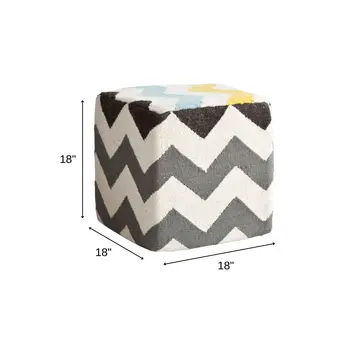 18" Ivory Geometric Pouf Ottoman