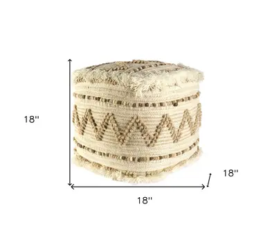 18" Beige Geometric Cube Ottoman