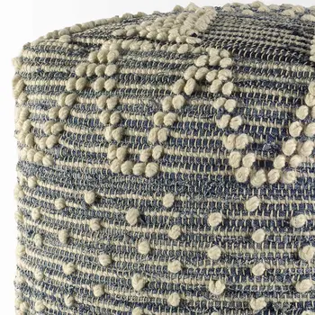 18" Blue Geometric Pouf Ottoman