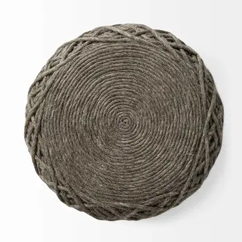 16" Brown Upholstery Cylinder Abstract Pouf Ottoman