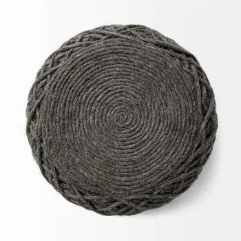 16" Gray Upholstery Cylinder Abstract Pouf Ottoman