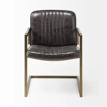 24" Brown Leather Distressed Arm Chair