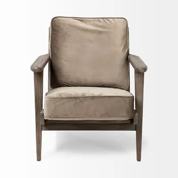 31" Olive Green and Brown Velvet Lounge Chair