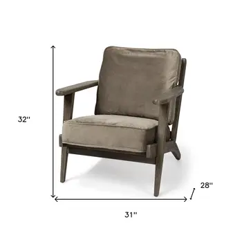 31" Olive Green and Brown Velvet Lounge Chair