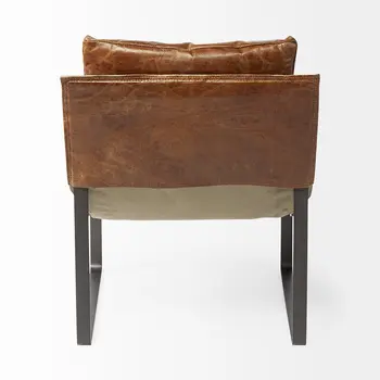 35" Brown and Black Leather Distressed Lounge Chair